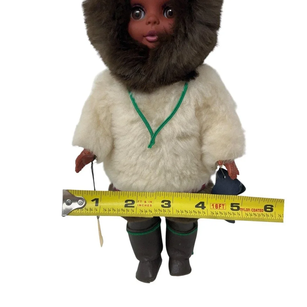 Vintage Handmade Inuit Eskimo Native American Girl Doll Canada Faux Fur Souvenir